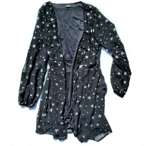 Long mesh / metallic coverup blouse with tie